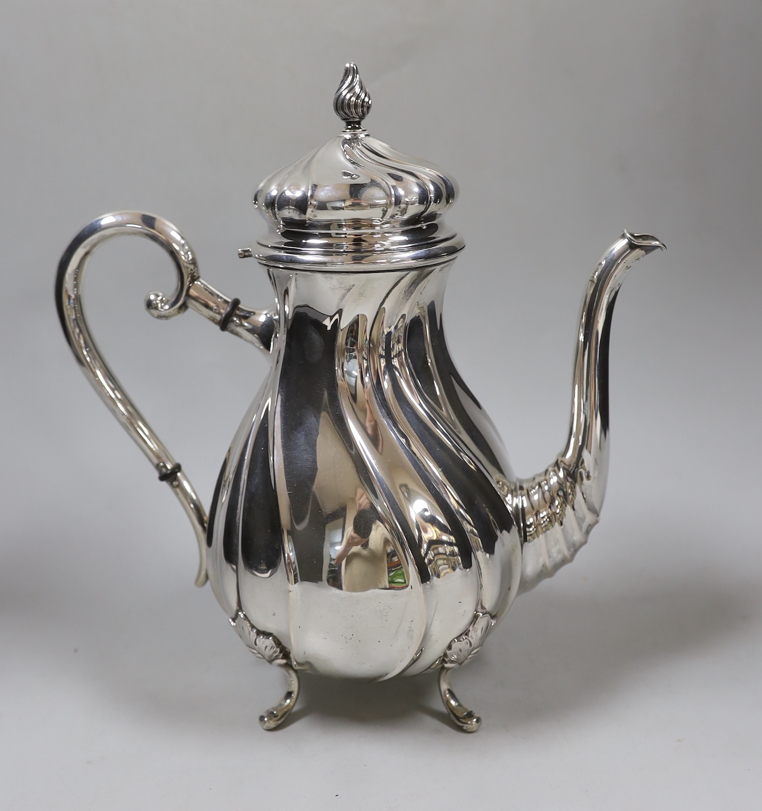 An early 20th century Danish white metal coffee pot, dated for 1917, height 27.6cm, gross weight 21.6oz.